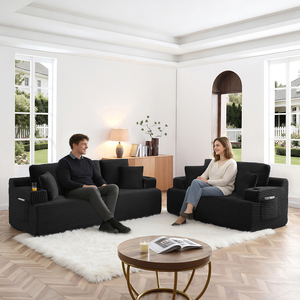 Boneless <b>Sofa</b> <b>Bed</b> Set 2 Pillows Corduroy Fabric 3 Seater Modern Memory Foam Cup Holder Side Pocket Upholstered Floor Easy - Product Image 1