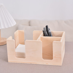 Organizador de escritorio de madera rectangular 1L, caja de almacenamiento con múltiples compartimentos para suministros de oficina y pañuelos - Product Image 1