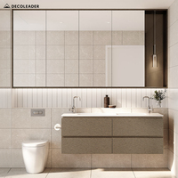 Yüksek kaliteli Modern basit banyo makyaj dolabı ile duvara monte çift lavabo