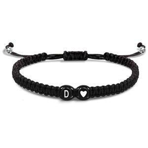 Nouveau bracelet tissé fait main coeur noir et blanc 26 lettres, bracelet de couple à la mode et polyvalent en gros - Product Image 6