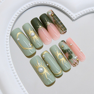 24 Uñas Postizas de ABS con Diseño de Estrella y Sol, Reutilizables, 3D, con Perlas, Largas, Cónicas, Tipo Stiletto - Product Image 3