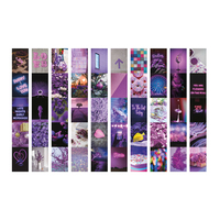 Lot de 50 posters de fleurs violettes personnalisés imprimés photos esthétiques DIY 4x6 cartes postales Kit de collage mural de photos