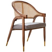 Chaise de salle à manger en rotin et bois massif de style nordique avec revêtement en coton et lin, design vintage pour la maison, les gîtes et les cafés