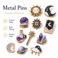 Badge de revers en émail mystique céleste personnalisé, motifs Lune, Soleil, Étoile, Cristal, Tarot, Magie, plaqué or, collection cadeau, épingle métallique en gros