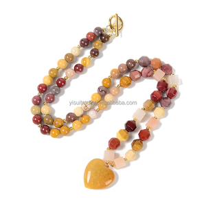 Đá quý tự nhiên Vòng Hạt Vòng Cổ với hình trái tim OT Clasp Thời Trang Phụ Nữ Đá Hạt trang sức thạch anh tím Rose thạch anh mookaite - Product Image 1