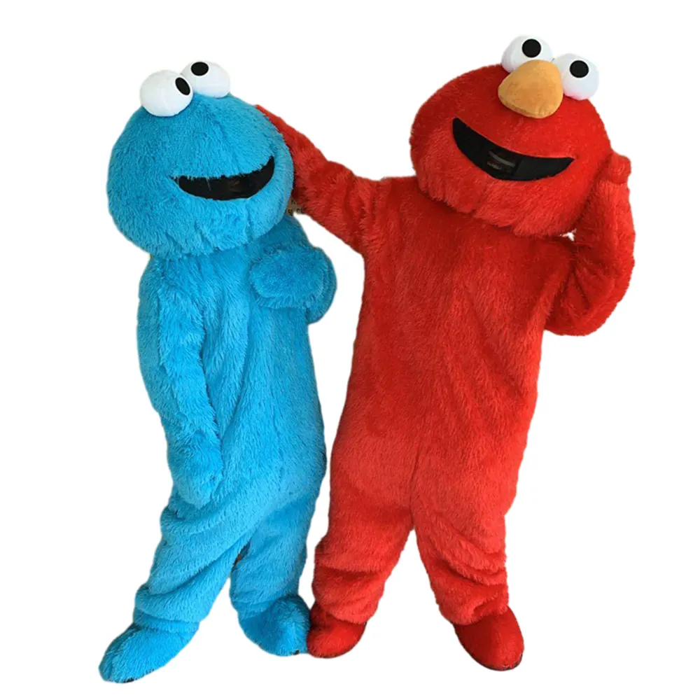 Fabbrica OEM Sesame Street Cookie Monster Elmo mascotte personaggio dei cartoni animati Costume rosso blu adulto Halloween Cosplay