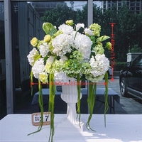 Decoración para Mesa de Recepción, Bola de Flores Artificiales, Hortensia Blanca, Amaranto Verde, Centro de Mesa Floral de Seda