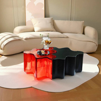 Table basse moderne Puzzle Center, rouge et noire, table d'appoint minimaliste, design ondulé, meubles de salon, table basse en acrylique