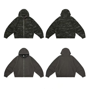 Sudadera con capucha para hombre, camuflaje, reversible de doble cara, con cremallera, estilo vintage, de felpa francesa gruesa, oversize - Product Image 2