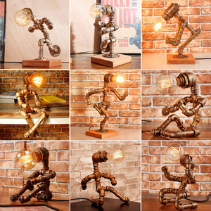 American Retro Industrial Style <b>Table</b> <b>Lamp</b> Creative Robot Design Desk Light Water Pipe Small Bar Metal Shade Simple for <b>Study</b> - Product Image 2