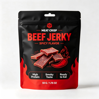 Sachets refermables à fond plat avec logo personnalisé, de qualité alimentaire, pour l'emballage de viande de bœuf, de poulet, de viande séchée, de biscuits et de snacks