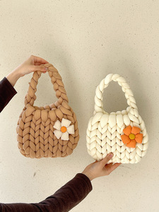 Sac en laine tricoté à la main pour femmes bricolage matériel épais en laine islandaise fermeture ouverte sac au Crochet fait à la main - Product Image 6