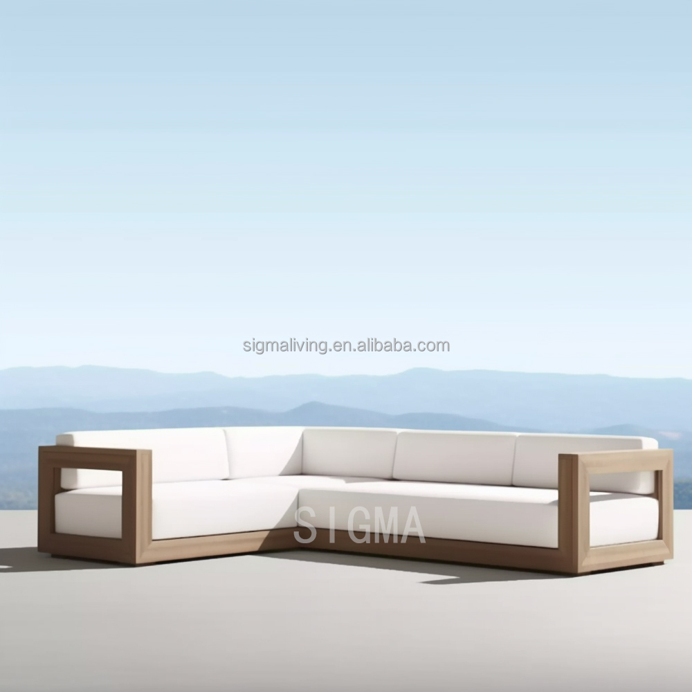 Custom Outside Patio Garden Wooden Frame Design Outdoor Furniture Set All Weather Fabric Sofa