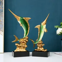 Pièce de décoration de table personnalisée en gros, statue de poisson en résine, sculpture 3D de poisson épée, décoration