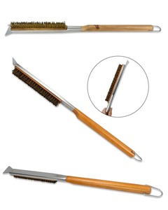 Cepillo para <span class=keywords><strong>horno</strong></span> de <span class=keywords><strong>pizza</strong></span> con raspador de piedra-Cerdas de acero inoxidable resistentes al calor, mango extralargo-Compatible con hornos <span class=keywords><strong>Ooni</strong></span> - Product Image 4