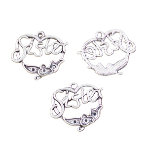 24x24mm hecho a mano corazón hermana flor encantos Vintage tibetano Color plata colgantes DIY apto para pulsera collar aleación principal - Product Image 1