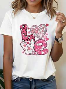 T-Shirt da Donna per San Valentino con Stampa Cuore, Manica Corta, Collo Tondo, Vestibilità Casual, Primavera-Estate, in Jersey di Cotone, Lunghezza Regolare - Product Image 3