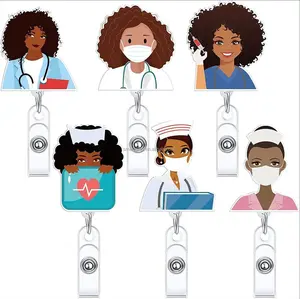 fashion custom printing acrylic nurse badge working ID card medical yoyo reel holder retractable