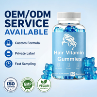 Gummies vitaminées pour cheveux bleus, complément alimentaire, 60 gummies, pour la croissance, la force et la brillance des cheveux, oursons gommeux