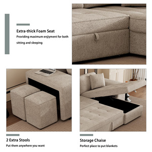 Modern L Shape 3 Seat Reversible Sectional Couch Pull Out Sleeper <b>Sofa</b> With Storage Chaise And 2 Stools For Living Room - Product Image 5