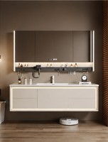 Plan de toilette de salle de bain d'hôtel en pierre frittée moderne sur mesure avec lavabo intégré de luxe, usine OEM ODM
