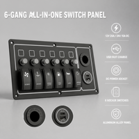 DAMAVO Panneau de commutation à bascule étanche IP65 4-7 voies 12V-24V en alliage d'aluminium et nylon pour usage marin et industriel avec chargeur USB rapide