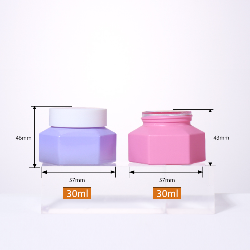 Custom Color Empty Cream Packaging 30ml 1oz Unique Hexagonal Shape White Cover Glass Cream Jar Skin Care Eye Cream Container