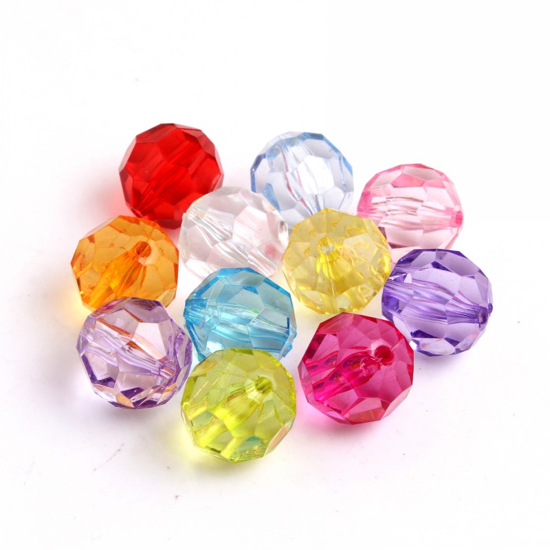 Perles à facettes en cristal colorées, vente en gros, perles à la mode pour la fabrication de bijoux, perles acryliques brillantes transparentes, en gros.