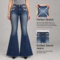 Jeans en denim Y2K taille plus respirants pour femmes, coupe évasée brodée, style cloche, toutes saisons, personnalisables, vente en gros