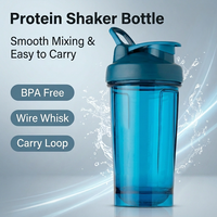 Bouteilles de shaker à protéines en plastique sans BPA avec logo personnalisé, bouteilles d'eau de sport pour la salle de sport avec boule de shaker en métal