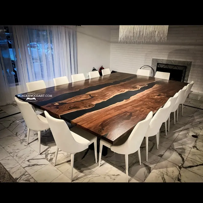 Factory Wholesale Live Edge Epoxy Resin Dining Tables Solid Walnut Wood Slab Table Tops In stock 2.5*2.5 Feet Dining Room Sets f