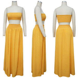 Zhzhe gaun kasual wanita, Gaun Atasan Tube belahan tinggi 2 potong, titik gelombang musim panas - Product Image 2