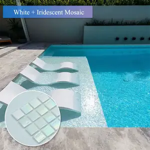 Swimming Pool Glass Mosaic Tile Hot Melt Blue Iridescent Tiles Pearlescent Outdoor Swimming Glass Pool Mosaic Tiles Blue Color Iridescent Glass Mosaic Pool Tile