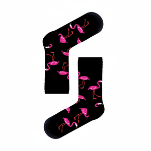Unisex <b>Black</b> Flamingo Patterned <b>Socks</b> with Custom Logo Breathable Spandex Knitted Crew Length for Summer Daily Use - Product Image 2