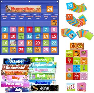 Learning Classroom <b>Pocket</b> Chart Monthly Wall Calendar Educational Charts for Preschool Homeschool Classroom <b>Pocket</b> Chart - Product Image 1