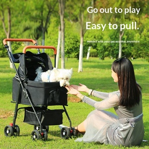 عربة حيوانات أليفة خفيفة الوزن ومتينة ومقاومة للماء وقابلة للطي وقابلة للتعديل بأربع عجلات بدون سحاب مع امتصاص للصدمات وسعة كبيرة - Product Image 3