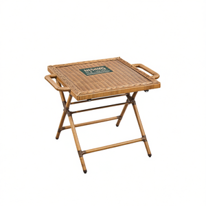 Portable Folding Rattan <b>Table</b> With Handle For Outdoor Use <b>Brown</b> Plastic Frame - Product Image 1