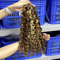 Cheveux européens au crochet pré-bouclés, plumes, cheveux humains, ondulations profondes, tresses bohèmes, nœuds miracle, double trame machine, couleurs piano