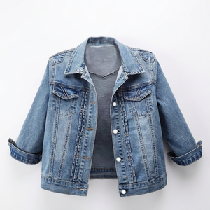 Veste en jean pour femme, coupe classique, bleu personnalisé, style streetwear vintage, respirante, manches longues, en coton, fabricant OEM ODM - Product Image 1
