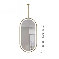 Miroir de salle de bain ovale en aluminium suspendu avec éclairage, miroir de maquillage suspendu pour hôtel et gîte