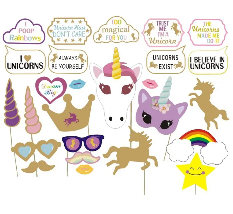 26pcs Unicorn Photo Booth Props Party Decorations for Girls Kids Fiesta Photo Props Party favors
