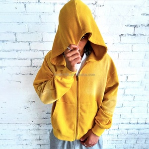 Streetwear Yellow Waffle Texture Knit Vintage Sun Faded Hoodie for <b>Mens</b> <b>Jackets</b> <b>Pullover</b> Zip up Hoodie Manufacturers Custom - Product Image 1
