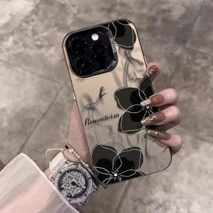Coques de téléphone antichoc de luxe noires à motifs floraux pour <span class=keywords><strong>iPhone</strong></span> 17 16 15 Plus Pro Max 14 13 12 11 XR – Personnalisation du logo - Product Image 3