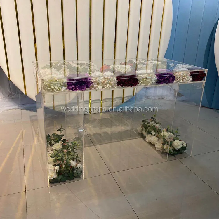 Mesa de boda de acrílico transparente, banquete cuadrado, precio de fábrica