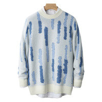 Pull en tricot jacquard tissé pour homme, 100 % pure laine, rayé, anti-plis, à manches longues, col épais, coupe ample, automne 2026