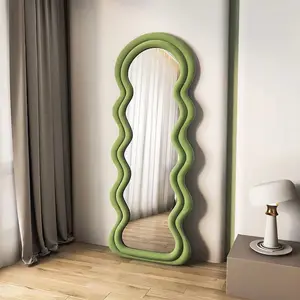 Modern Irregular Special Wavy Shaped High Definition Soft Fabric Frame Full Length Large Size Floor Mirrors