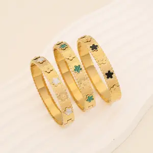 Stylish floral stainless steel bracelet vintage hand jewelry fine fashion jewelry bracelets & bangles bangles jewelry women