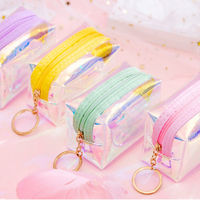 Jual Langsung Pabrik Tas Kosmetik Lipstik Transparan PVC Laser Gaya Baru Girly, Tas Kecantikan Mini untuk Pelajar, Tas Koin Gantungan Kunci