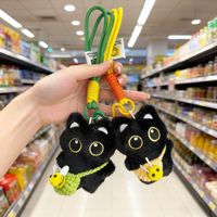 Porte-clés en peluche chat noir mignon, breloque de sac abeille, jouet couineur, cordon tressé à la main, animal en peluche doux, tirette de fermeture éclair hypoallergénique Nexus