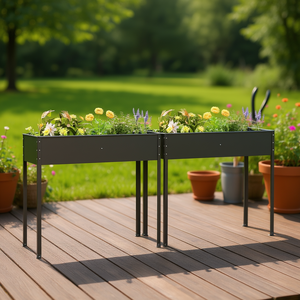 Jardinières en acier galvanisé anthracite, 2 pièces, pots de fleurs durables pour l'extérieur, design moderne minimaliste, forme carrée - Product Image 2